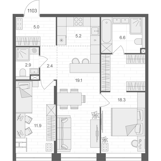 71,4 м², 2-комнатная квартира 40 341 072 ₽ - изображение 1