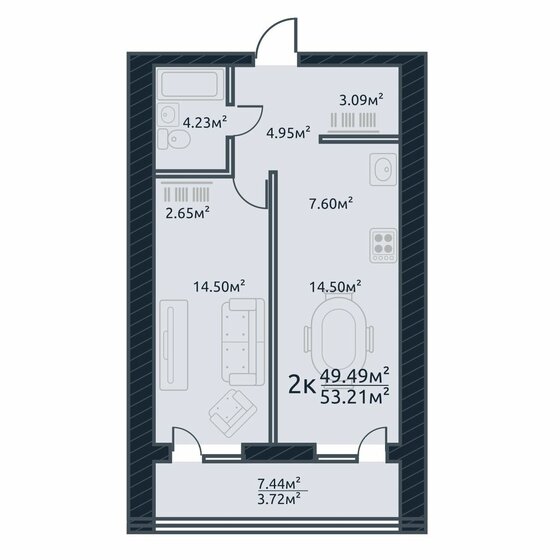 53,2 м², 2-комнатная квартира 7 340 695 ₽ - изображение 32