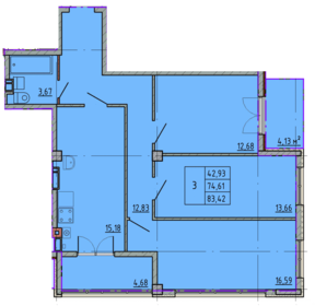 Квартира 83,3 м², 3-комнатная - изображение 1