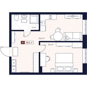 Квартира 38,6 м², 2-комнатные - изображение 1