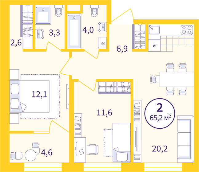 62,9 м², 2-комнатная квартира 9 240 000 ₽ - изображение 1