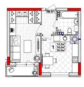 36,1 м², 1-комнатная квартира 5 643 000 ₽ - изображение 23