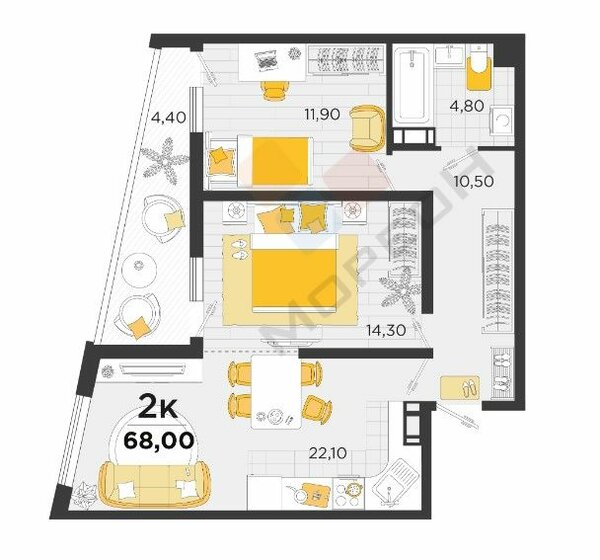 68 м², 2-комнатная квартира 7 700 000 ₽ - изображение 9