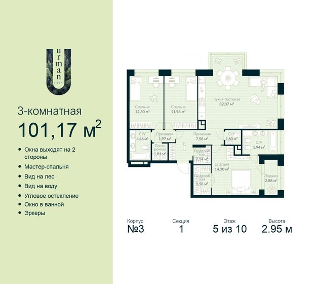 101,2 м², 3-комнатная квартира 18 124 504 ₽ - изображение 19