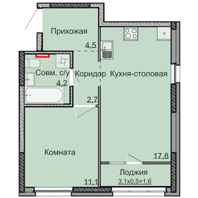 44,4 м², 1-комнатная квартира 4 022 880 ₽ - изображение 1