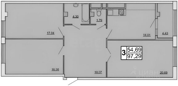 Квартира 96,8 м², 3-комнатная - изображение 1