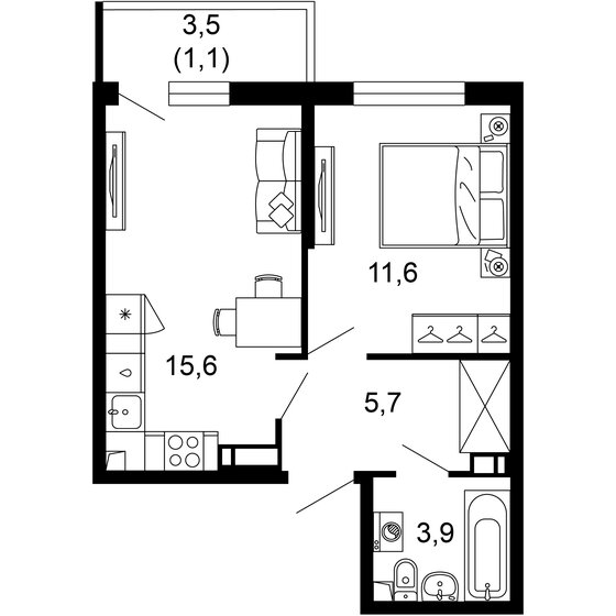 37,9 м², 1-комнатная квартира 15 652 700 ₽ - изображение 1