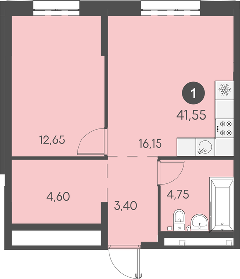 41,6 м², 1-комнатная квартира 6 648 000 ₽ - изображение 1