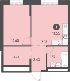 Квартира 41,6 м², 1-комнатная - изображение 1