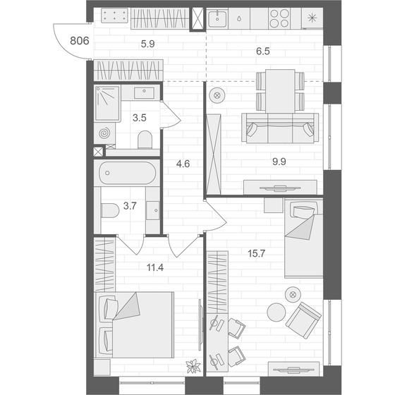 61,2 м², 2-комнатная квартира 31 553 864 ₽ - изображение 1