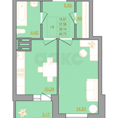 Квартира 40,7 м², 1-комнатная - изображение 2