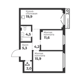 Квартира 63,4 м², 2-комнатная - изображение 1