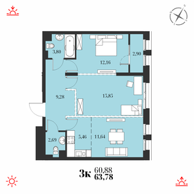 Квартира 63,8 м², 3-комнатная - изображение 1