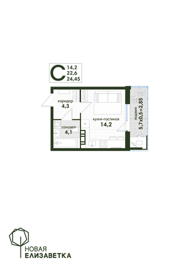 25,5 м², квартира-студия 4 301 407 ₽ - изображение 1