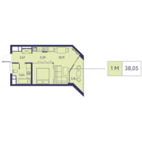 Квартира 38,1 м², 1-комнатная - изображение 1