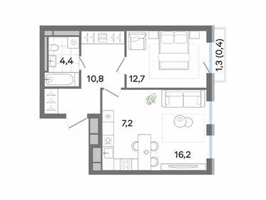 Квартира 51,7 м², 2-комнатная - изображение 1