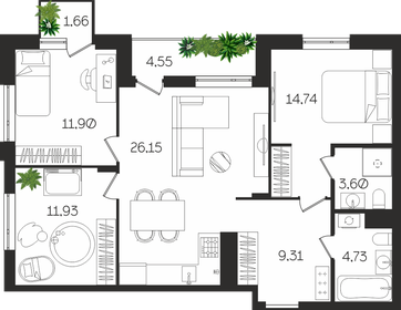 Квартира 88,6 м², 3-комнатная - изображение 1
