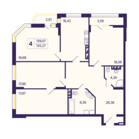 Квартира 135,3 м², 4-комнатная - изображение 1