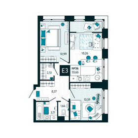 65,9 м², 2-комнатная квартира 6 728 400 ₽ - изображение 20