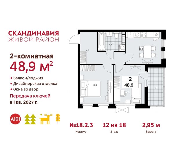 48,9 м², 2-комнатная квартира 13 792 988 ₽ - изображение 30