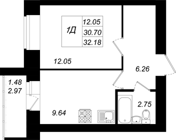 Квартира 32,2 м², 1-комнатная - изображение 1