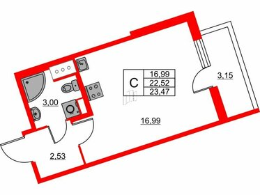 25 м², квартира-студия 3 800 000 ₽ - изображение 152