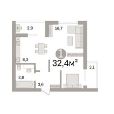 Квартира 32,4 м², студия - изображение 2