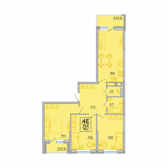 78,6 м², 3-комнатная квартира 12 472 570 ₽ - изображение 1