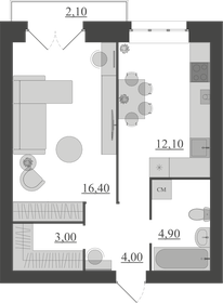 Квартира 42,5 м², 1-комнатная - изображение 1