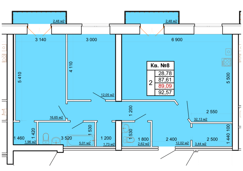 89,1 м², 2-комнатная квартира 16 748 920 ₽ - изображение 1