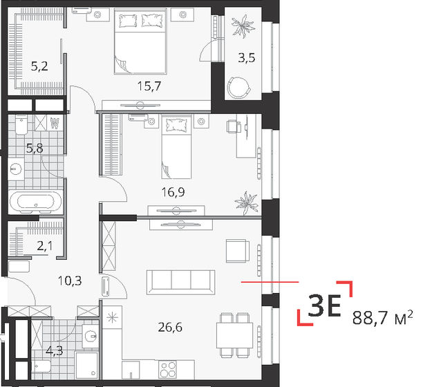 88,7 м², 3-комнатная квартира 27 183 000 ₽ - изображение 1