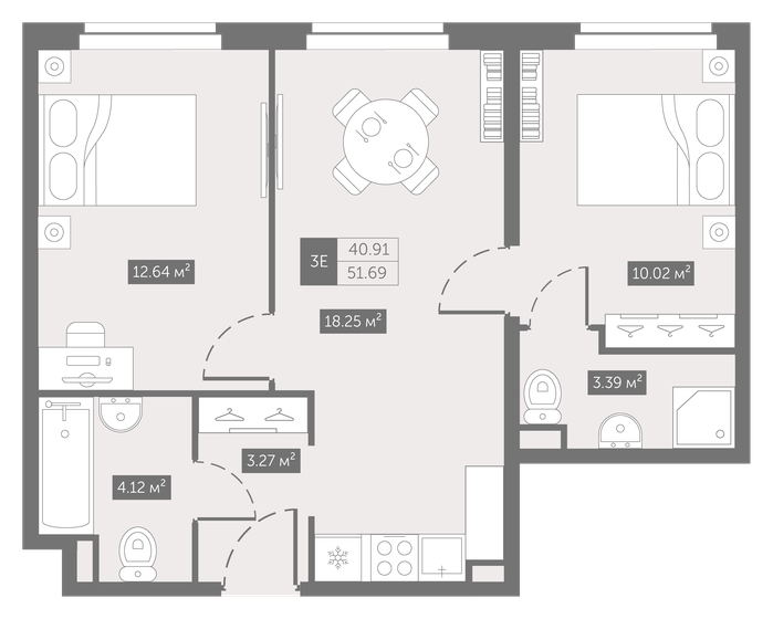 51,7 м², 2-комнатные апартаменты 7 731 170 ₽ - изображение 1