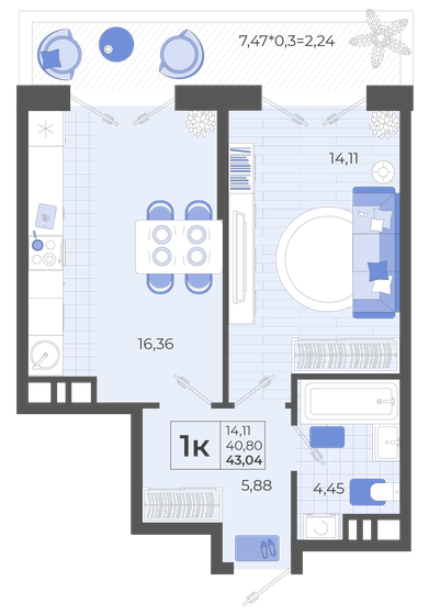 43 м², 1-комнатная квартира 5 076 568 ₽ - изображение 13