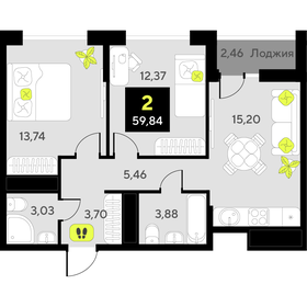 62 м², 2-комнатная квартира 6 000 000 ₽ - изображение 76