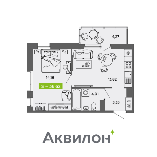 36,6 м², 1-комнатная квартира 5 341 215 ₽ - изображение 1