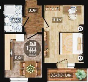 35,3 м², квартира-студия 3 200 000 ₽ - изображение 33