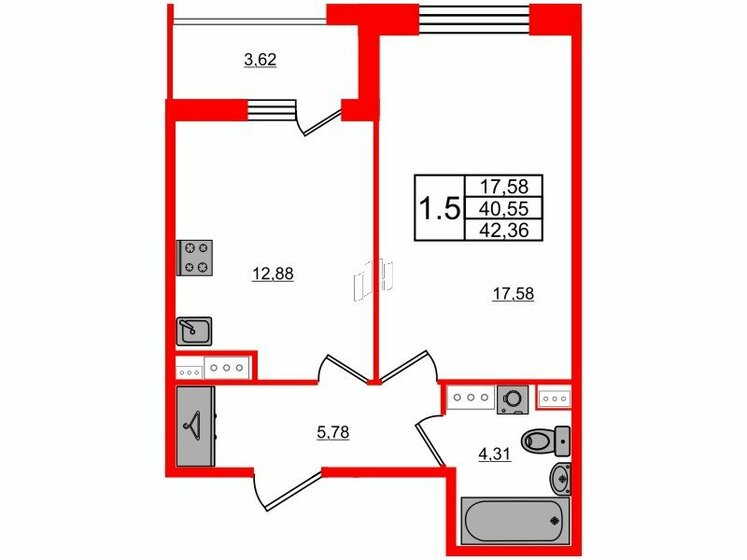40,6 м², 1-комнатная квартира 10 250 289 ₽ - изображение 1