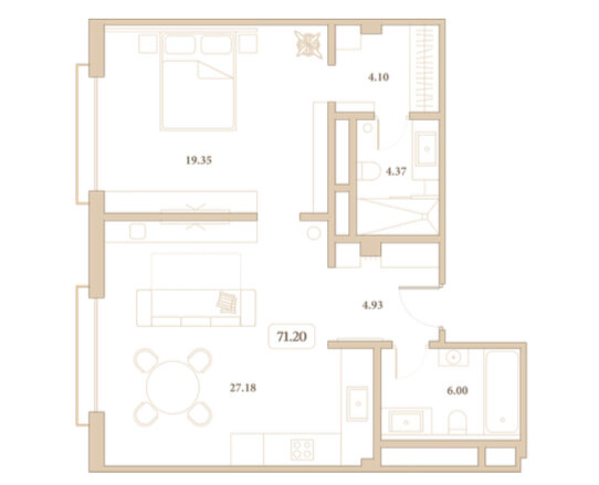 72 м², 1-комнатные апартаменты 32 628 000 ₽ - изображение 1