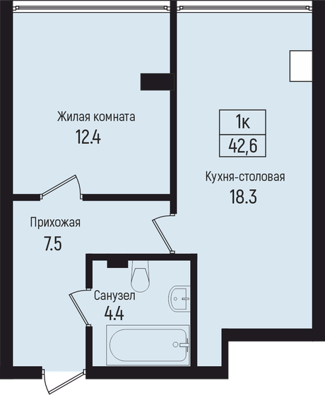 42,6 м², 1-комнатная квартира 7 540 967 ₽ - изображение 1