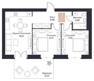 Квартира 58,2 м², 2-комнатная - изображение 1