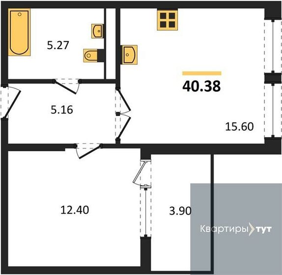 40,4 м², 1-комнатная квартира 6 735 419 ₽ - изображение 1