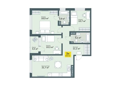 Квартира 82,8 м², 3-комнатная - изображение 1