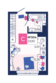 Квартира 23,9 м², студия - изображение 1