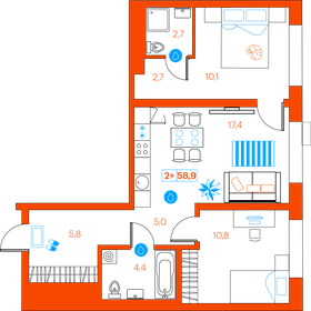 63,3 м², 2-комнатная квартира 6 500 000 ₽ - изображение 65