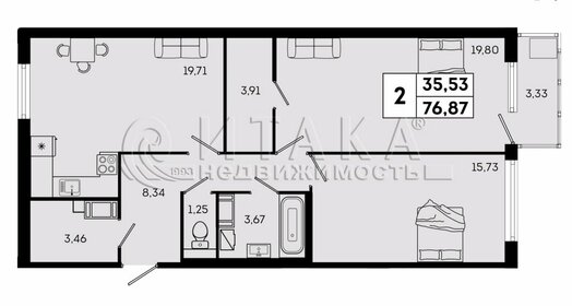 Квартира 76 м², 3-комнатная - изображение 1