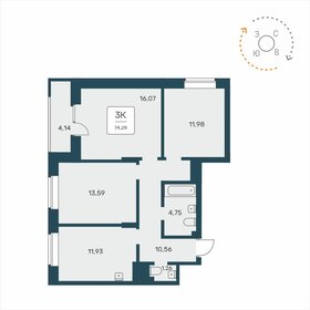 Квартира 74,3 м², 3-комнатная - изображение 1