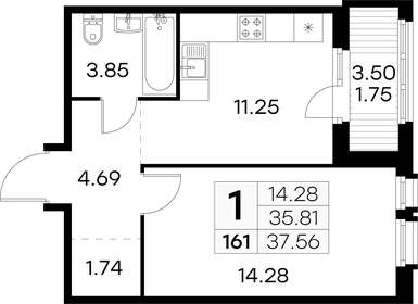 37,6 м², 1-комнатная квартира 7 219 999 ₽ - изображение 36