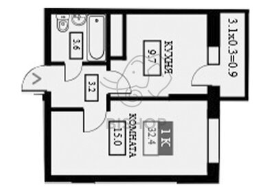 Квартира 32,4 м², 1-комнатная - изображение 1