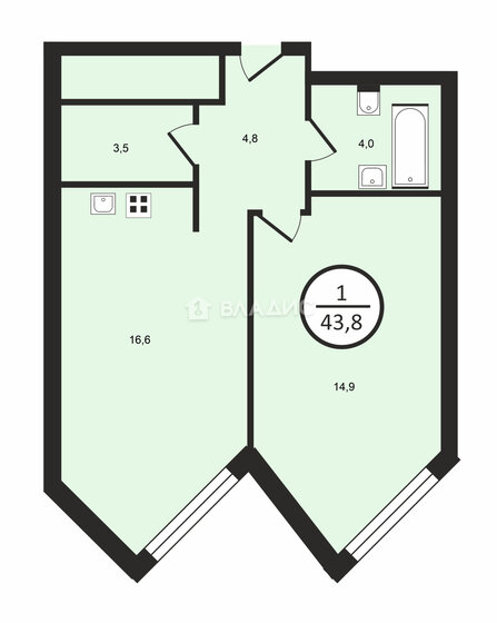 43,7 м², 1-комнатные апартаменты 16 100 000 ₽ - изображение 1