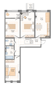 Квартира 86,4 м², 3-комнатная - изображение 1